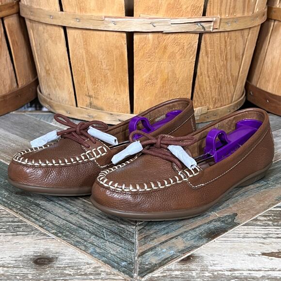 Hotter Honiton Dark Tan Brown Leather Lace-Up Driving Mocs Loafers Womens 6.5 - Picture 2 of 9